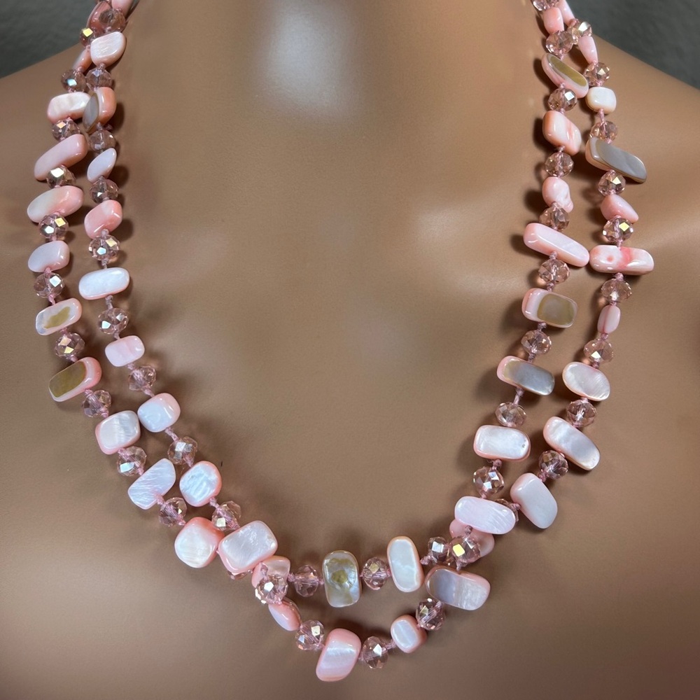 Island Vibes Pink Shell & Crystal Long Necklace